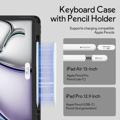 Image of YBING for iPad Air 13 Inch & Pro 12.9 Case with Keyboard and Mouse, 7 Colors Backlit Detachable Keyboard & 360 Rotating Cover (iPad Placed Horizontal or Vertical) with Pencil Holder (Black)