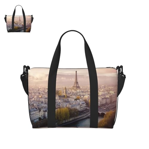 Aerial View of Paris Duffle Bag for Men Women Gym Bag with Shoes Compartment Travel Bags Lightweight Overnight Bags