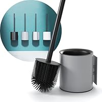 Erreke Set 2 Scopini WC In Silicone E Acciaio Inox - Con Supporto Antimpronta, Flessibili E Igienici, Manico Lungo, Da Parete O Pavimento, Argento - 3