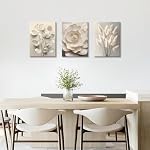 3Pcs Beige Floral Botanical Frame Canvas Wall Art, Neutral Textured Flower Plant Wall Painting Picture Wall Decor Vintage Blossom Posters Prints for Bedroom Living Room Reay to Hang 12"x16"x3Pcs - Image 3