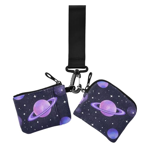 Space Planet Colorful Dual Wristlet Wallets for Women Slim Detachable Money Organizers with Zipper Pocket for Woman 2 Pcs