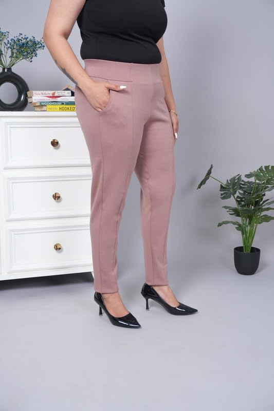 Image of Mlada Women's Solid Cotton Lycra High Waist Ankle Length Tummy Tucker Jeggings Trouser with 2 Side Pockets | Office Wear Summer Pants | Regular Fit, Stretchable, Comfortable & Stylish Everyday Bottoms