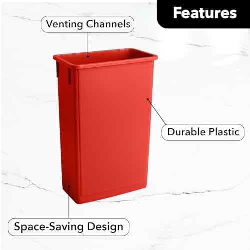 Image of 23 Gallon Slim Rectangular Garbage Can - Red