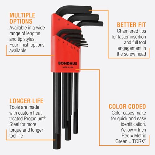 Image of Bondhus 12199 Set of 9 Hex L-wrenches, Long Length, sizes 1.5-10mm