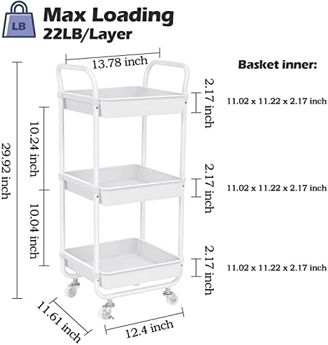 Toolf 3-Tier Storage Rolling Cart, Kitchen Utility Cart With Wheels, Plastic Organizer Cart Rolling Trolley Shelving Unit, Storage Rack, Fruit Vegetable Rack #TOP5