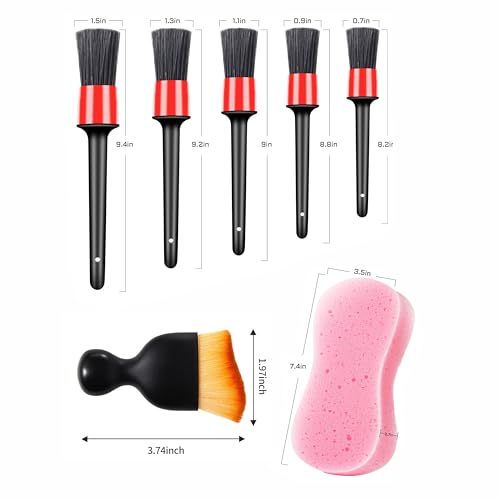 Yungeln Car Detailing Brush Set, 7Pcs Auto Car Interior Cleaning Kit with Dash Duster Brush for Automotive, Truck, SUV