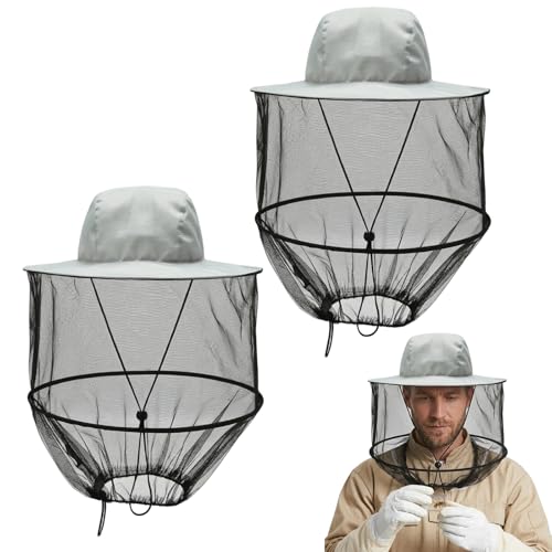2 Stück Imkerhut mit Schleier Hut mit Moskitonetz für Imker Mückennetz Kopfschutz Imker Hut mit Netz Imkerhut Kostüm Professioneller Imkerhut mit Netz Bequemes Kopfnetz für Outdoor-Aktivitäten