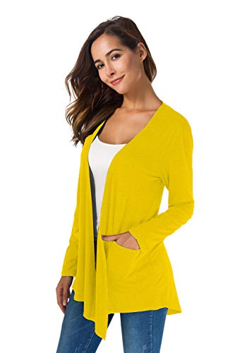 Towncat Cardigans For Women Loose Casual Long Sleeved Open Front Breathable Cardigans With Pocket (Yellow, M) #TOP2