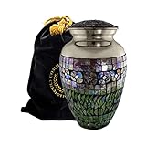 Cracked Glass Mosaic Silver Urn - Cremation Urns for Human Ashes Adult for Funeral, Burial, Niche,...