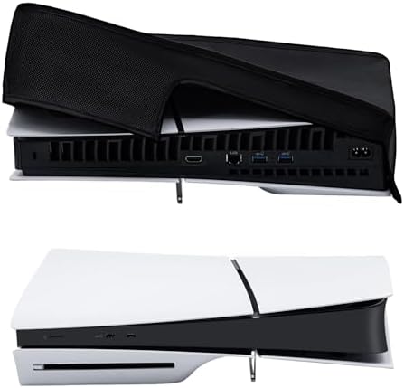 Mcbazel Horizontal Dust Cover for PS5 Slim Console Only, 1680D Oxford Cloth Anti-Scratch Backend Cutaway Design Protective Case for PlayStation 5 Slim Console Digital and Disc Edition – Black