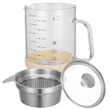 Abaodam Fettabscheider zum Kochen und Filtern von Sojamilch 1200ml mit Silikondeckel aus Glas und Edelstahl Ölfiltertopf für Küche