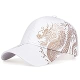 Material: Baumwollpolyester XKUN Cap Drucken Chinesischer Drachen Totem Männer Baseballkappen Frauen Sommer Snapback Hut Outdoor Sonnenschutz Cool-White,56-58Cm