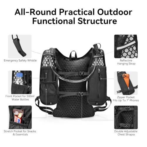 CROSSGEAR Hydration Running Vest with 1.5L Water Bladder-BPA Free, Black - image 5