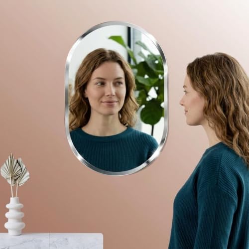 Image of Creative Arts n Frames 14x20 inch 5mm Thick Beveled Smooth Edges Frameless Wall Mount HD Mirror Home Office Hotel Decor for Living Restroom Bedroom Bathroom (Capsule Shape 14x20 inch HD Mirror)