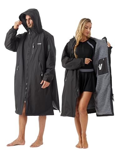 VELOROBE Waterproof Swim Parka with Sherpa Liner – Oversized Hooded Surf Poncho, Changing Robe for Men & Women, Warm Jacket for Swimming, Outdoor Sports