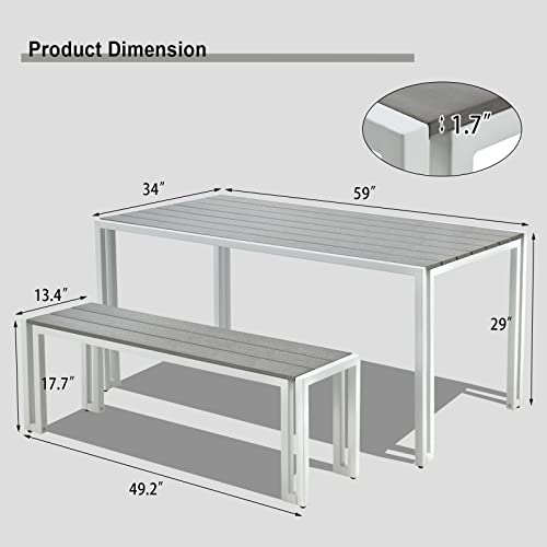 Erinnyees Outdoor Picnic Table And Bench Set, 59'' Long Dining Table Set With 2 Benches, Wpc Picnic Tables For Outdoors, Patio Wooden Dining Set For Porch, Yard, Deck, Gray #TOP3