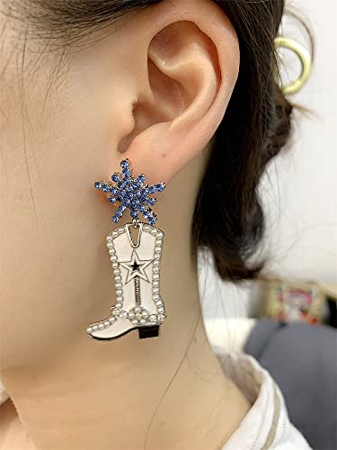 CZ Snowflake Cowgirl Boot Dangle Earrings for Women Girls Cubic Zirconia Star Shell Pearl Western Cowboy Statement Drop Dangling Stud Fashion Christmas Festival St.Patrick's Day Party Jewelry Gifts3