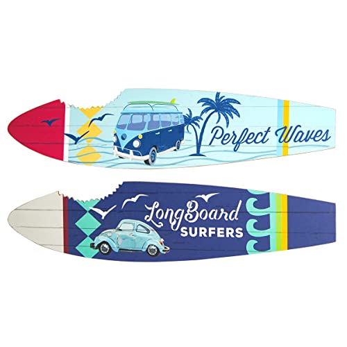 CAPRILO Set De 2 Adornos Pared Decorativos De Madera Tablas Surf Motocicletas. Cuadros Y Apliques. Decoración Hogar. Regalos Originales. 20 X 60 X 1 Cm.