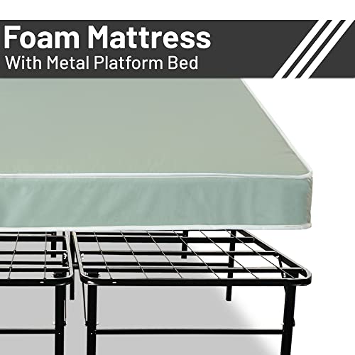 Zutan, 14-Inch Quickbase Metal Platform Bed Frame Foundation With 5" Vinyl Mattress Tight Top Double Sided Medium Firm Water Resistance, 75 X 30, Green #TOP1