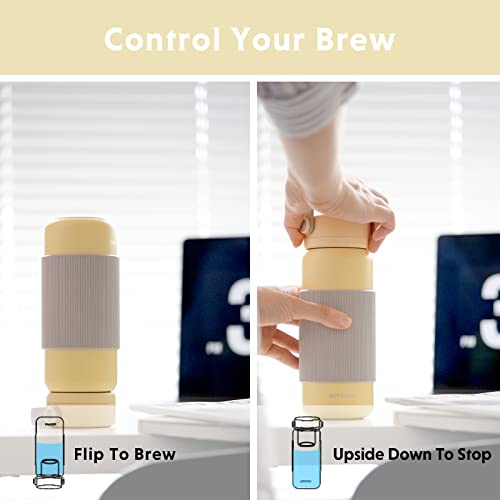 Buydeem Cd1011 Stainless Steel Water Bottle With Removable Tea Infuser, Double Walled Vacuum Insulated Flask With Loose Tea Brewing System, Hot & Cold For Hours, 12 Oz (Mellow Yellow) #TOP1