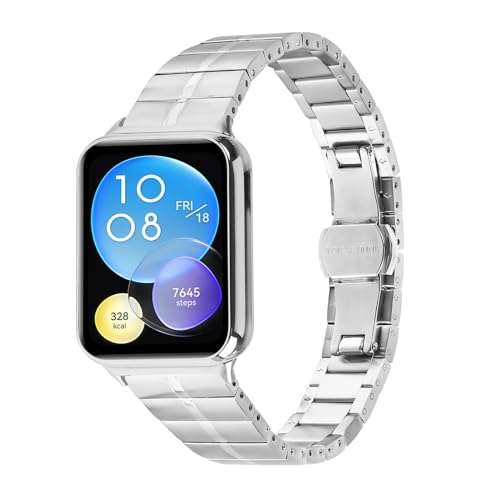 �mRuenTech�nXiaomi Smart Band 10 Pro/9 Pro/8 Pro�ERedmi Watch 6/5/4 �Ή� �X�e�����X�������x���g �����ȒP �ʋC���ɗD�ꊾ�ɋ��� �r�W�l�X�X�^�C�� �j�����p�o���h (�V���o�[)