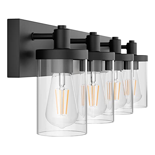 Aipsun Bathroom Vanity Light Farmhouse 4 Light Matte Black Vanity Lighting Fixtures With Clear Glass Shade(Exclude Bulb) #TOP1