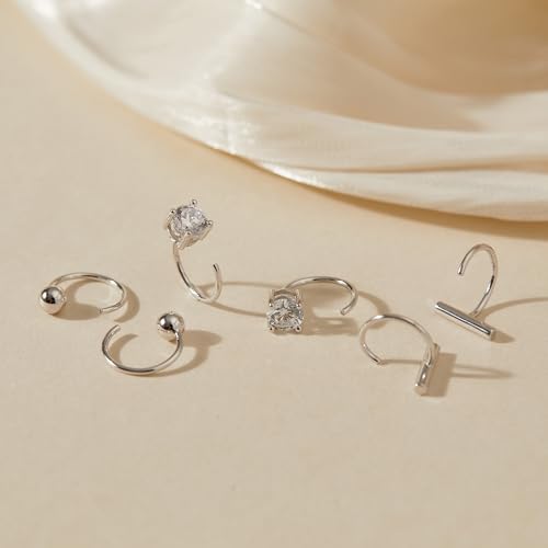 Image of CHIC & ARTSY 925 Sterling Silver Half Hoop Earrings for Women, Small Huggie Hoops Set with Ball Bar Star Moon Cross & Pearl, Lightweight Comfort Fit Everyday & Sleep Earrings