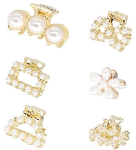 Mini Pearl Claw Clips for Women Girls – 6 Pcs Small Hair Claws for Styling, Cute Hair Accessories, Elegant Barrettes Crab Clips for Everyday Use – Multi Color (Silver, PACK OF 3)