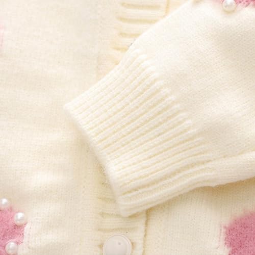 Cardigã infantil feminino com corações de malha primavera casaco de manga comprida cardigã infantil