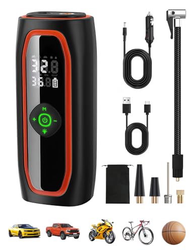 Portable Car Tyre Inflator Air Compressor,220Psi 7500mAh Cordless & 12V Electric Tyre Pump with Digital Pressure Gauge, Auto Shut Off, LED Light, Fast Inflation for Car, Motorcycle, Bike & Ball