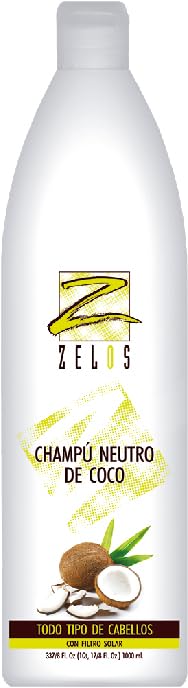 Champú Neutro Profesional de Coco Zelos 1L – Uso Diario – Aroma Frutal – Sin Parabenos – Con Filtro Solar – Profesional