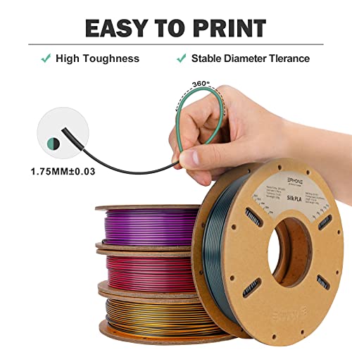 Image of ERYONE PLA Filament 3D Printer Filament Bundle Multicolor 1.75mm + /- 0.03mm, PLA Filament 250g Spool, 4 Rolls, Silk Triple Color 2