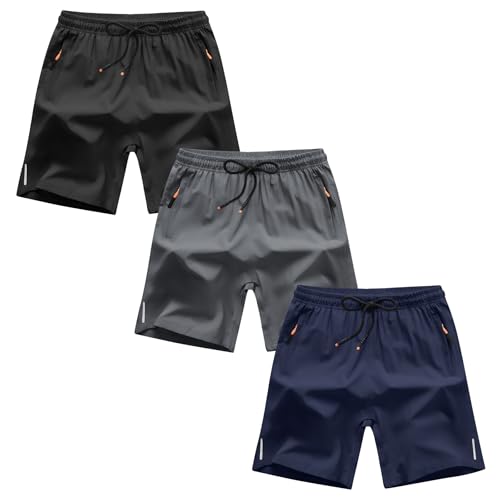Boys Shorts Quick Dry Athletic Running Shorts with Zipper Pockets