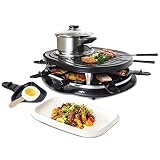 Total Chef 8 Person Raclette and Cheese Fondue Set with Granite Stone, Non-Stick Electric Indoor Gri