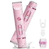 XkuiHF Afeitadora Eléctrica 2 en 1 para Muje, cortapelos corporal para mujer recortadora, Rasuradora Mujer zona Intima seco/mojado para Bikini Axilas Brazos Cara Nariz (Rosa)