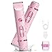 XkuiHF 2 in 1 Rasoir Electrique Femme, Tondeuse Femme Intime, IPX7 Étanche Rasoir Femme, utilisation humide et sèche pour le visage, les aisselles, les jambes (Rose)