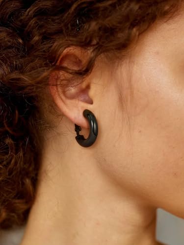 Image of Stainless Steel Chunky Hoop Earrings For Women, Minimalist and Chic, Black /Gold Plated, Round Hoops Earrings Hypoallergenic, Size: 30mm /40mm /60mm /80mm, Come with Box