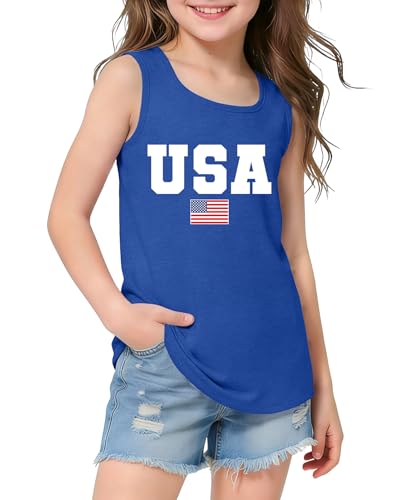 Image of CAZYCHILD Girls American Flag Tank Tops Boys 4th of July Shirts USA Summer Sleeveless Tee Independence Day Outfit 5-14y
