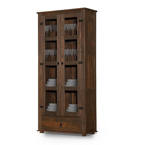 Armário De Cozinha Rústico Madeira Maciça 02 Portas Vidro Imbuia ...