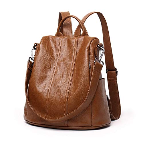 MYXMY Mochila de Piel de Vaca Femenina de Cuero Salvaje de Doble Uso Moda Suave Gran