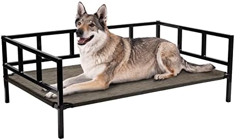 Veehoo Metal Elevated Dog Bed, Cooling Raised Pet Cot with Chew Proof and Washable Textilene Mesh, No-Slip Feet and Stable Rustless Frame for Indoor & Outdoor, Large, Brown