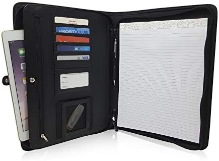 A4 Zippered Conference Folder Portfolio - PU Leather Document Organiser & Padfolio - Professional Business Portfolio Binder Case with A4 Notepad, 10.5" Tablet Sleeve & Gift Box by Lautus Designs