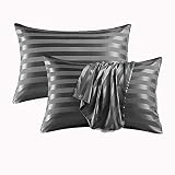 Satin Stripe Pillowcases for Hair and Skin,Soft Silk Pillow Cover 2 Pcs Standard Queen Size Pillow C