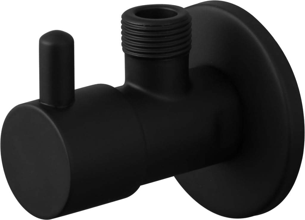 GME Llave de Escuadra 1/2” x 3/8” Negro Mate – Pack 2 – Válvula Angular de Corte para WC, Lavabo y Bidé