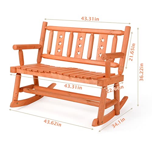 Xcsource Wood Rocking Chair Outdoor, Rocking Bench Outdoor With Paper Storage Bag, Rocking Patio Chair For 2 Persons, Porch Bench, Rocker Chair For Porch (Orange) #TOP2