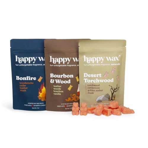 Happy Wax Fan Man Cave Collection Scented Natural Soy Wax Melts – 6 Total Oz. of Scented Wax Melts, Collection Includes Desert Torchwood, Bourbon & Wood and Bonfire