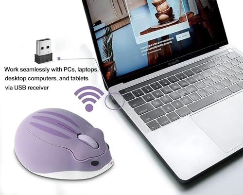 Wireless Mouse Cute Hamster Shape Less Noice Portable Mobile Optical 1200DPI USB Mice Cordless Mouse for PC Laptop Computer Notebook MacBook Kids Girl Boy Men Women Adults School Office Gift (Purple)