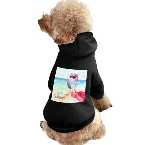 ペット服 犬服 秋冬 フード付パーカー ピンク フラミンゴ 海と砂浜 スウェットトレーナー ペット衣類 防寒 暖かい 柔らかい 脱毛保護 着脱簡単 小型犬 中型犬 お散歩 お出かけ L