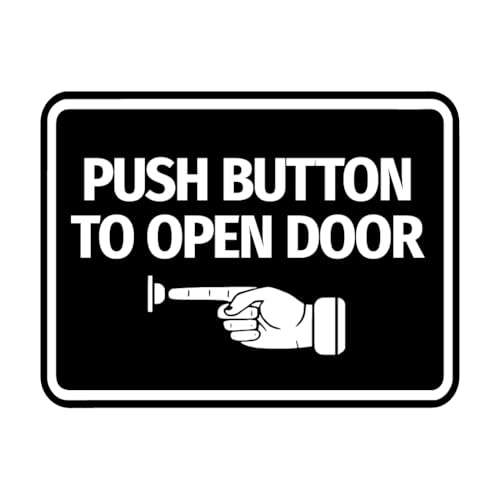 Signs ByLITA Classic Framed Push button to open door (finger pointing left) Sign (Black) - Small