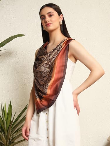 Image of Ravaiyaa - Attitude is everything Women Silk Digital Print Large Square Scarf Breathable Lightweight Neckerchief Printed Headscarf 40 inch x 40 inch Inch